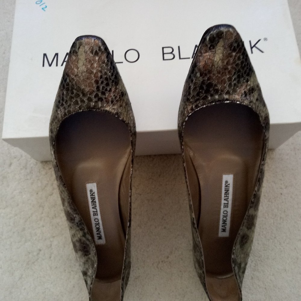 MANOLO BLAHNIK Ballerina Flats - Metallic Grey Snakeskin -- Size 5.5 - Picture 3 of 4